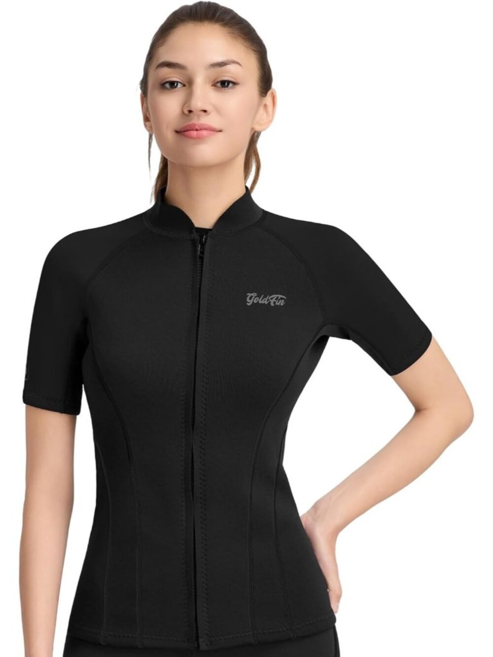 GoldFin Women Wetsuit Top Short Sleeve Swim Jacket Neoprene 2mm MEDIUM